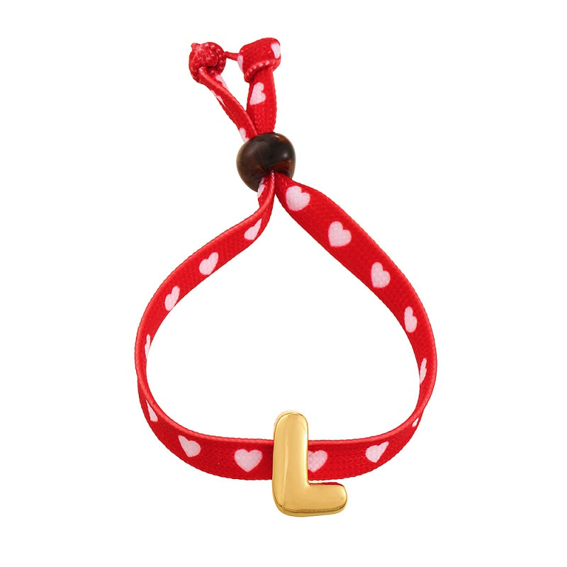 D Copper 26 Letter Fabric Heart-shaped Woven Bracelet