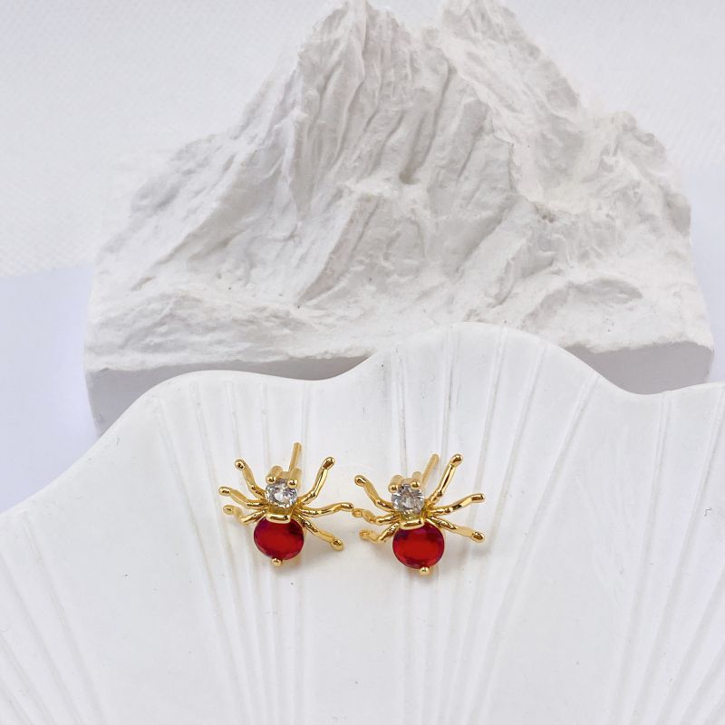 D Copper And Diamond Insect Earrings