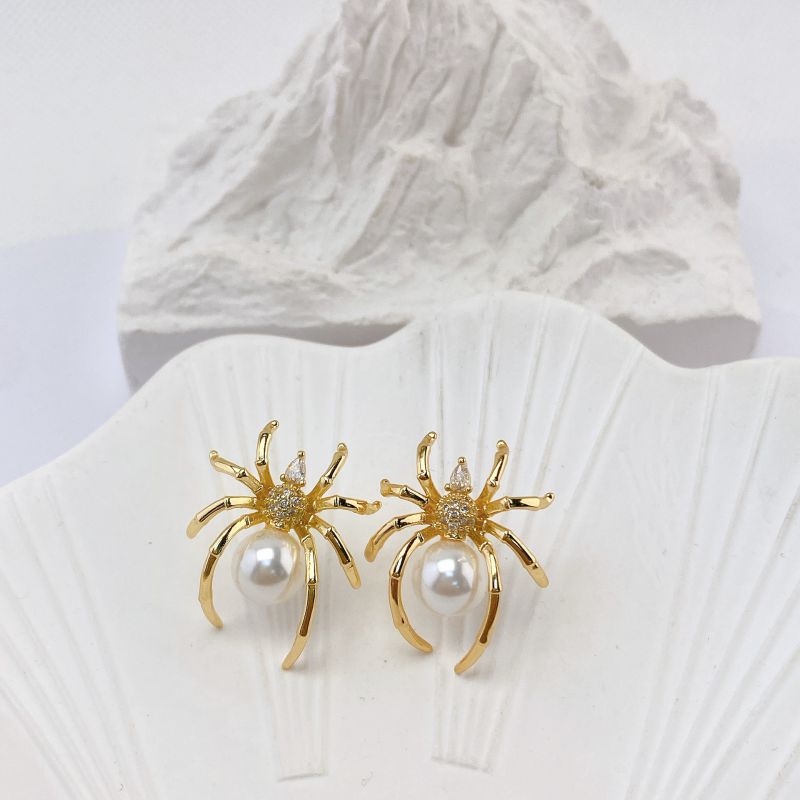 D Copper And Diamond Insect Earrings