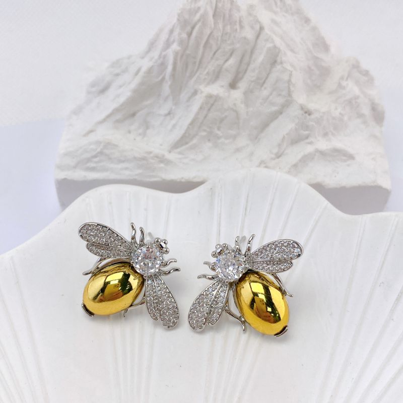 D Copper And Diamond Insect Earrings