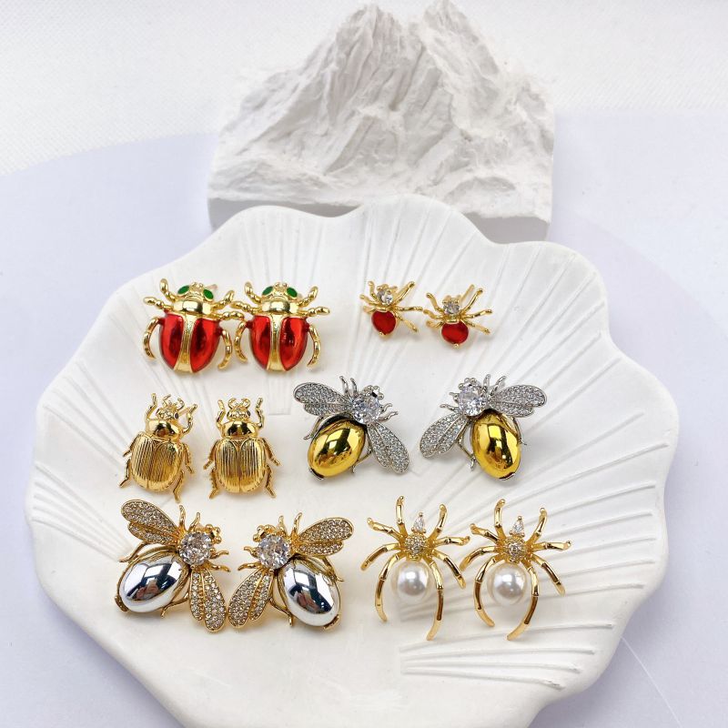 D Copper And Diamond Insect Earrings