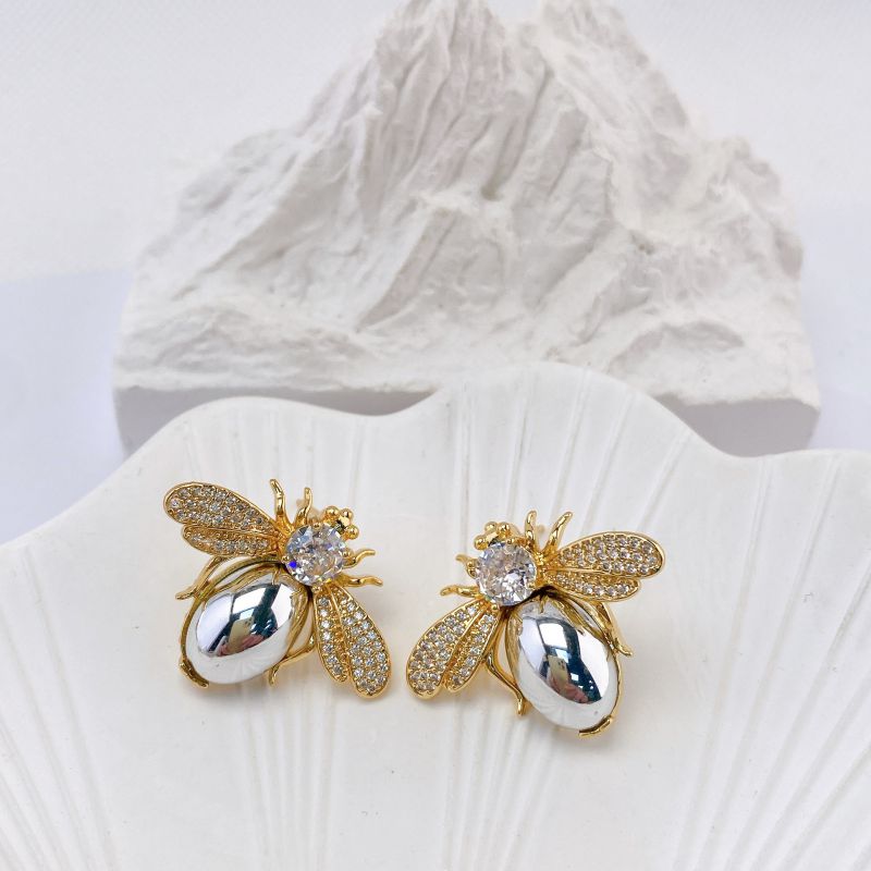 D Copper And Diamond Insect Earrings