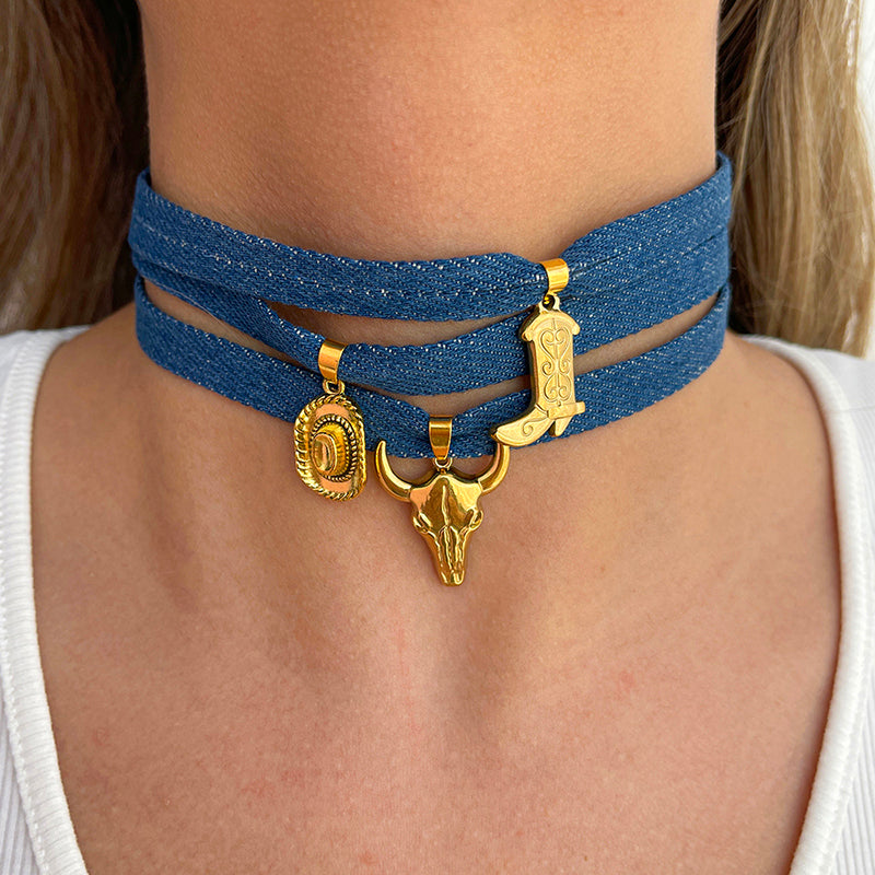 Dark Blue 1 Titanium Steel Western Cowboy Series Pendant Necklace