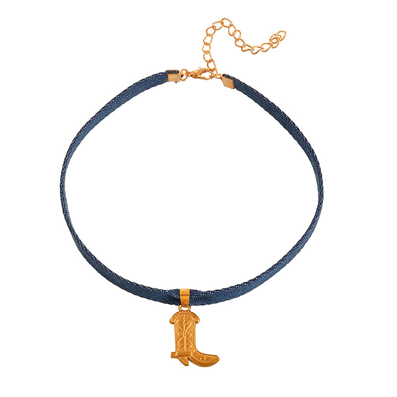 Dark Blue 1 Titanium Steel Western Cowboy Series Pendant Necklace