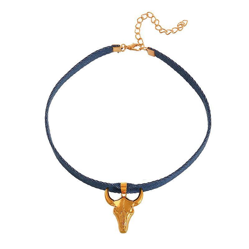 Dark Blue 1 Titanium Steel Western Cowboy Series Pendant Necklace