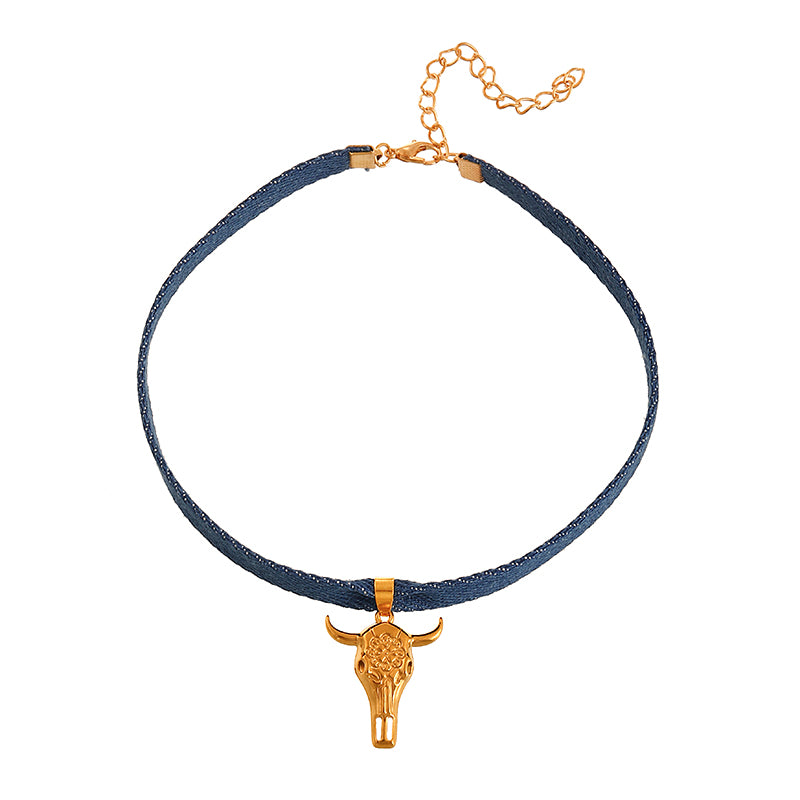 Dark Blue 1 Titanium Steel Western Cowboy Series Pendant Necklace