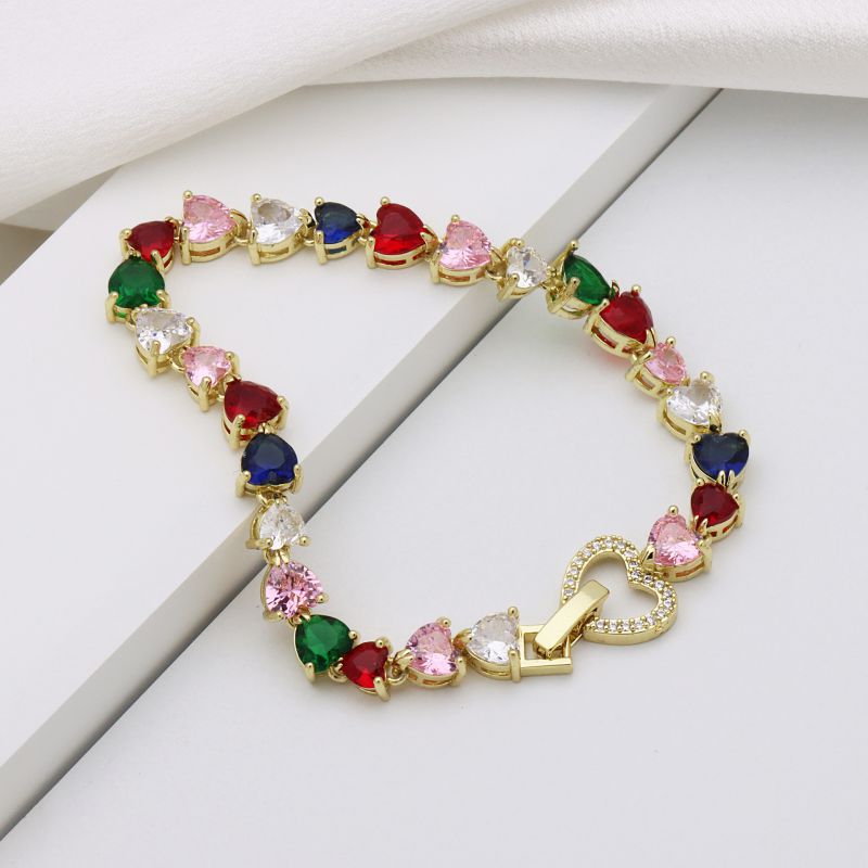 Dark Blue Copper Gold-plated Diamond Heart Bracelet