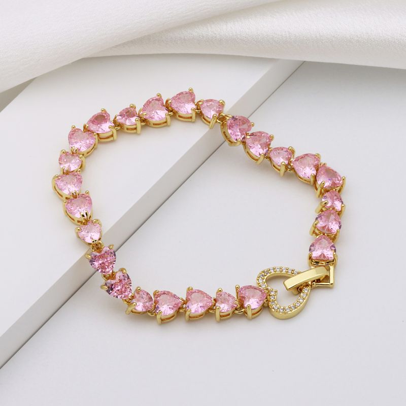 Dark Blue Copper Gold-plated Diamond Heart Bracelet