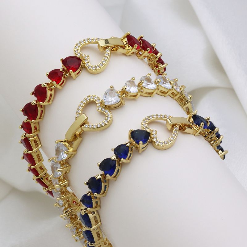 Dark Blue Copper Gold-plated Diamond Heart Bracelet