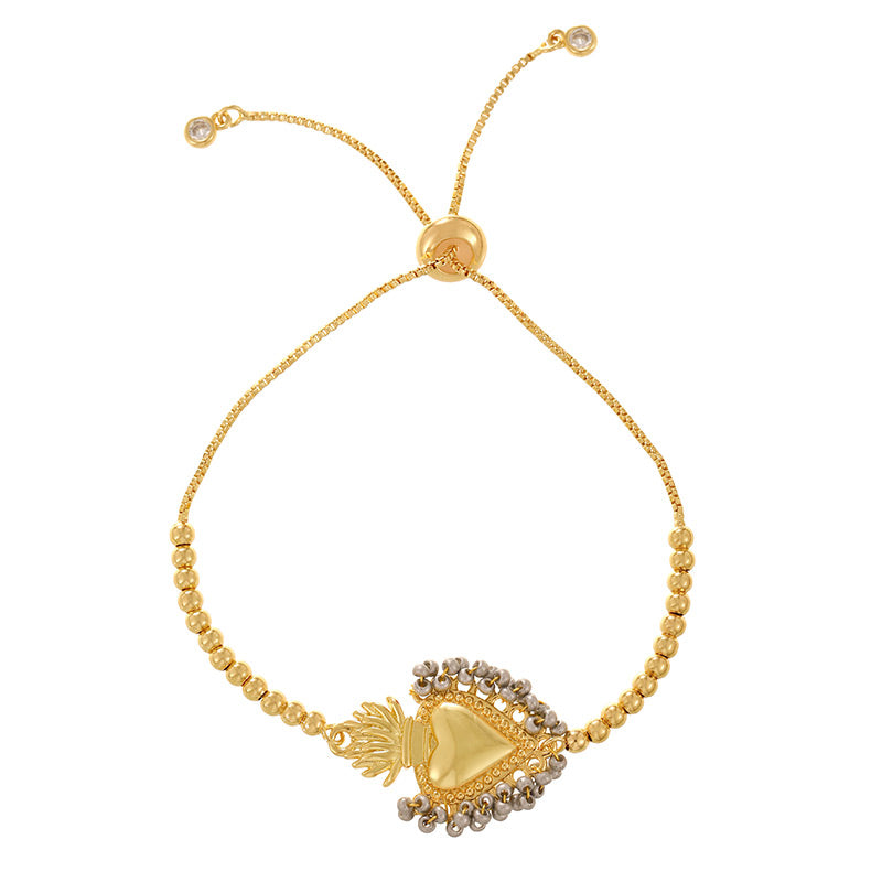 Dark Blue Copper Gold-plated Rice Beads Wrapped Around A Heart-shaped Pull-out Bracelet (3mm)