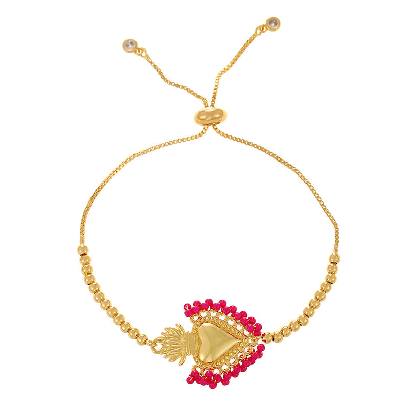 Dark Blue Copper Gold-plated Rice Beads Wrapped Around A Heart-shaped Pull-out Bracelet (3mm)