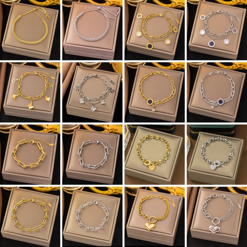 Double Heart Bracelet Gold Titanium Steel Double Heart Bracelet