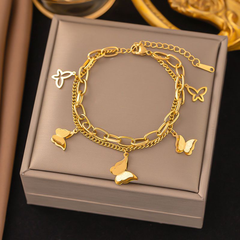 Double Heart Bracelet Gold Titanium Steel Double Heart Bracelet