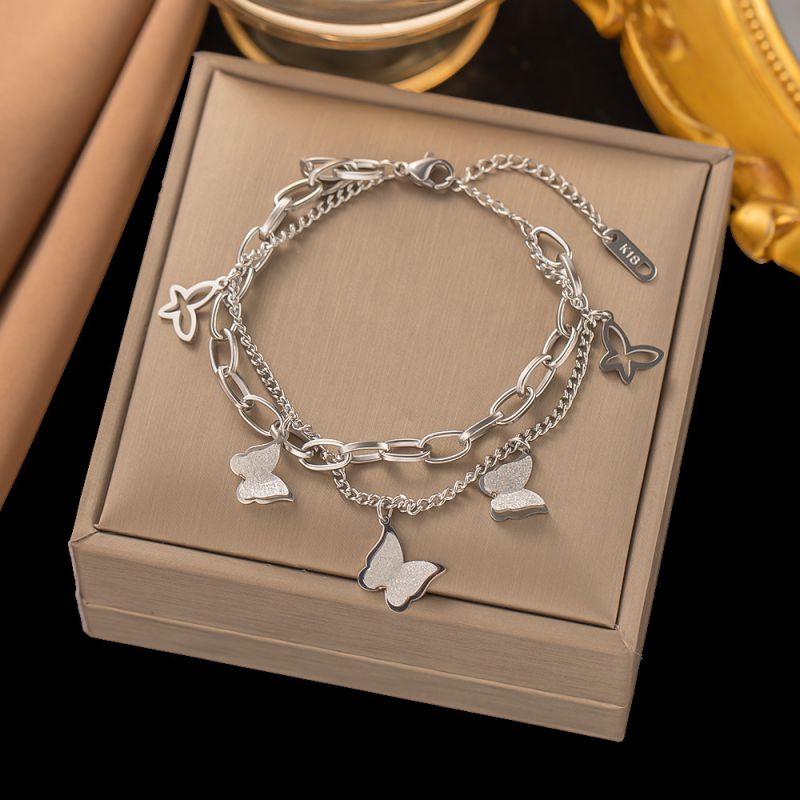 Double Heart Bracelet Gold Titanium Steel Double Heart Bracelet