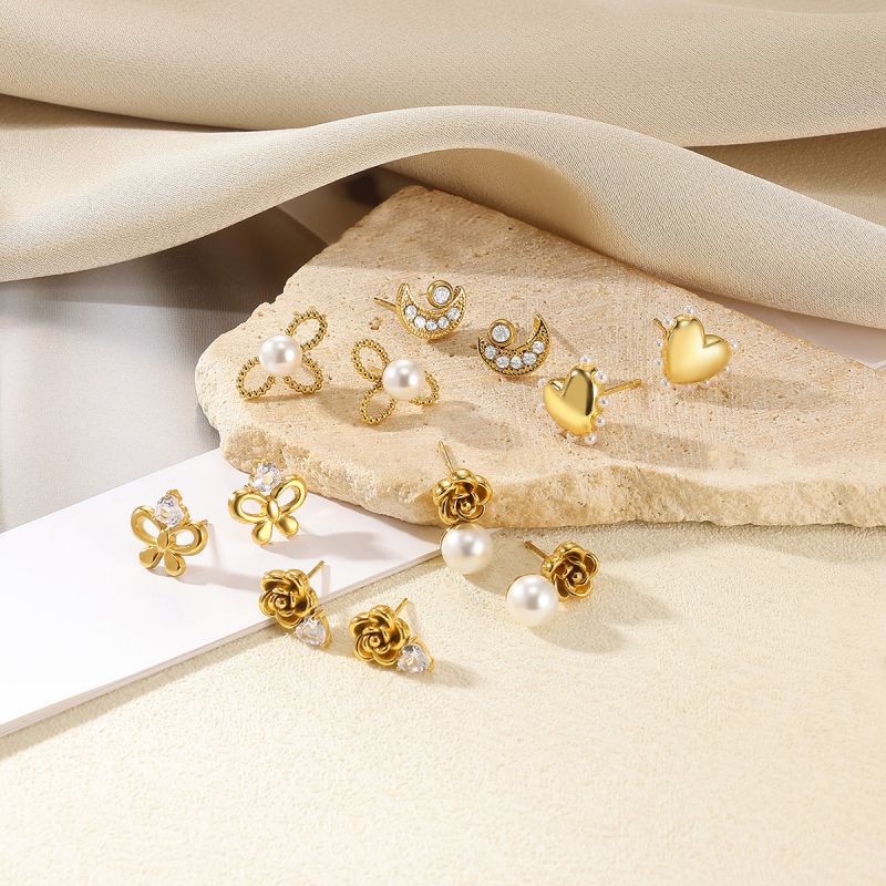 Earring 1# Stainless Steel Brushed Bow Pearl Earrings