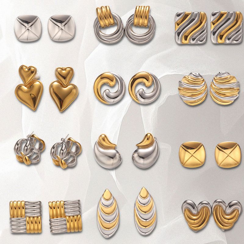 Earring 1# Stainless Steel Contrasting Teardrop Earrings