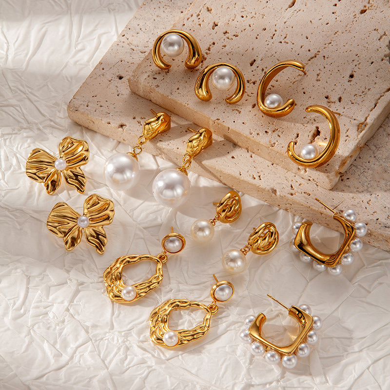 Earring 1# Stainless Steel Pearl Earrings