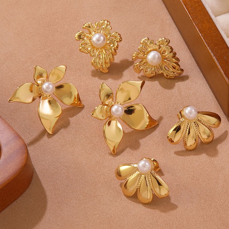 Earring #1 Stainless Steel Pearl Irregular Stud Earrings