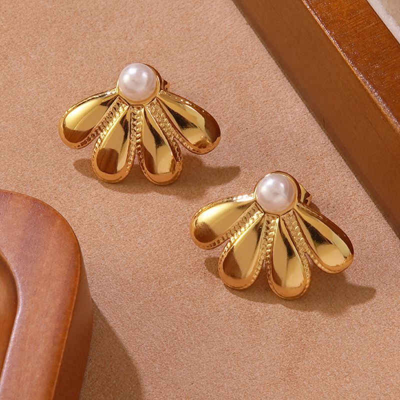 Earring #1 Stainless Steel Pearl Irregular Stud Earrings