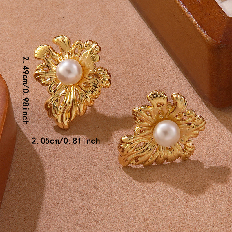 Earring #1 Stainless Steel Pearl Irregular Stud Earrings