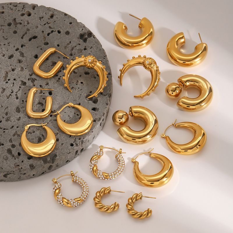 Earrings 1 Stainless Steel Moon Earrings With Diamonds