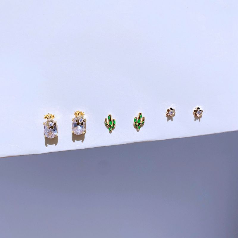 Earrings Set 43 Copper Inlaid Zirconium Geometric Earrings Set