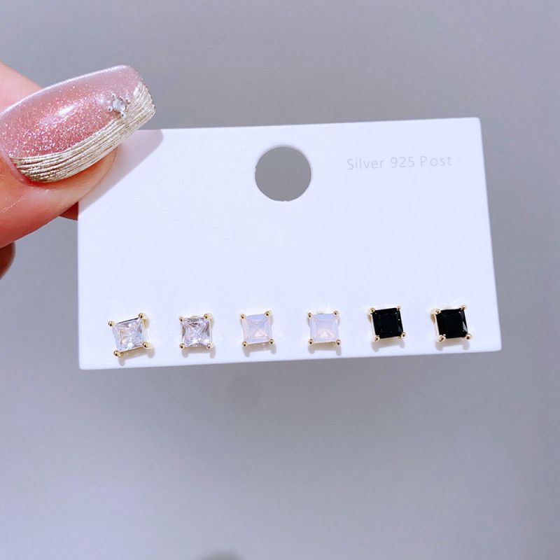 Earrings Set 43 Copper Inlaid Zirconium Geometric Earrings Set