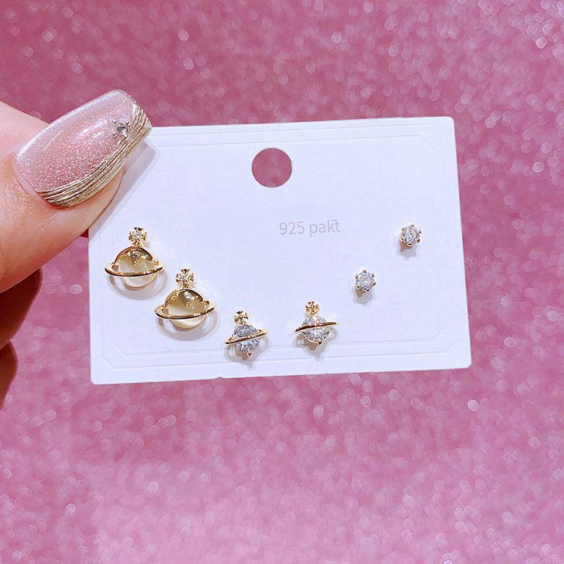 Earrings Set 43 Copper Inlaid Zirconium Geometric Earrings Set