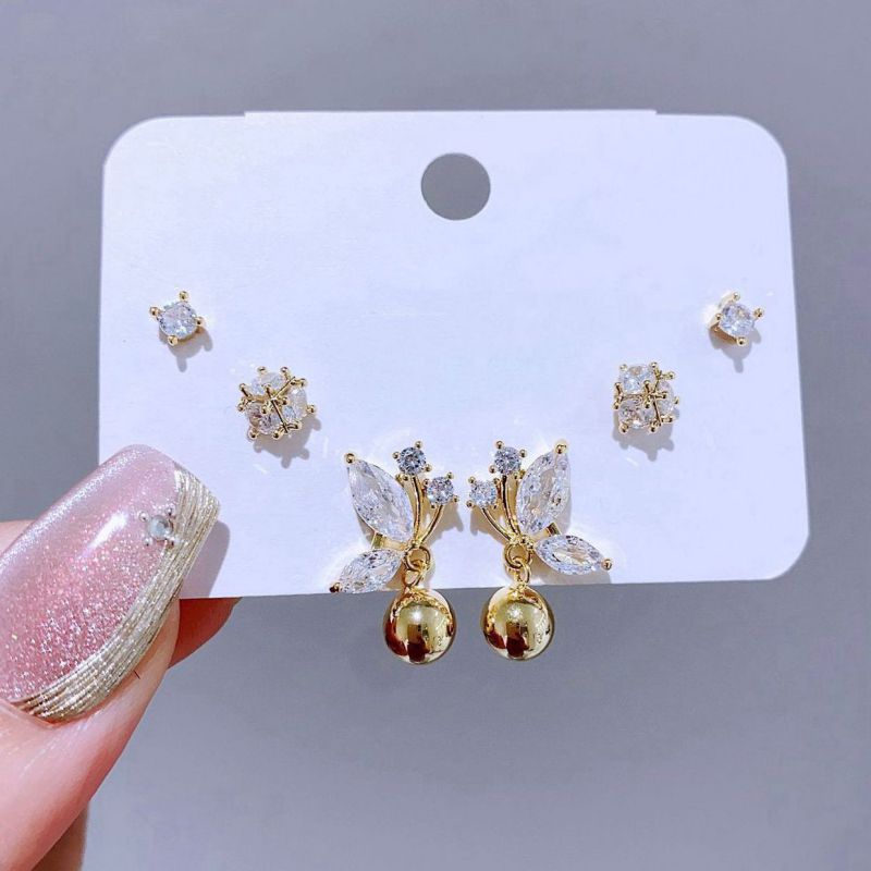 Earrings Set 43 Copper Inlaid Zirconium Geometric Earrings Set