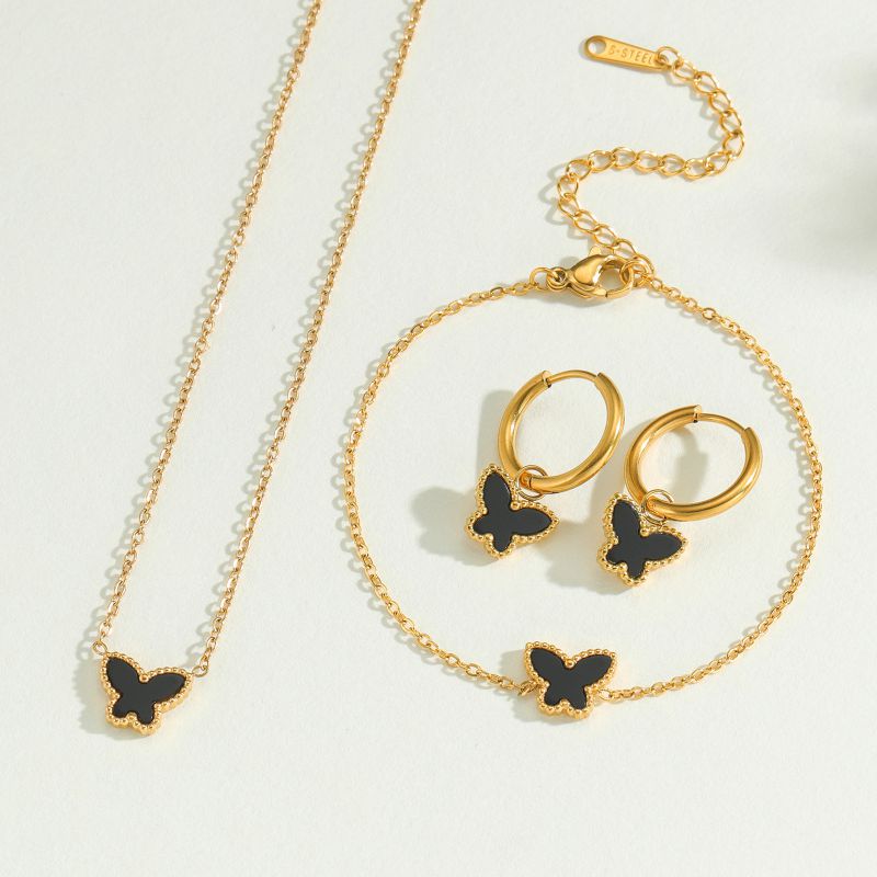 Earrings (gold And Black Shell) Titanium Steel Butterfly Earrings