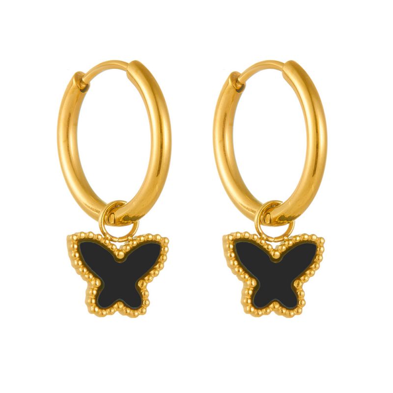 Earrings (gold And Black Shell) Titanium Steel Butterfly Earrings