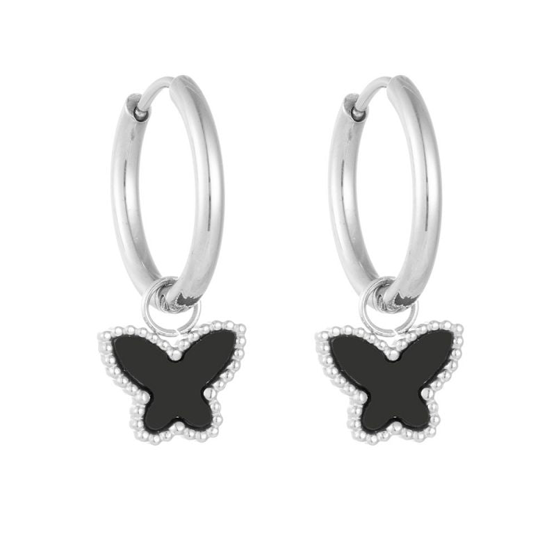 Earrings (gold And Black Shell) Titanium Steel Butterfly Earrings