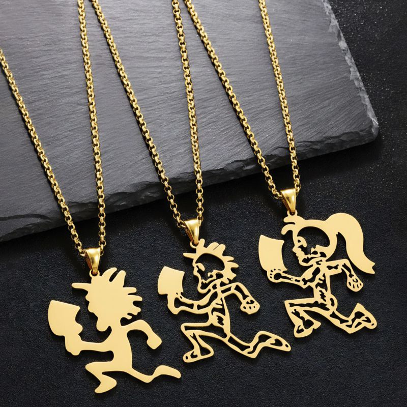 Empty Building Men's Fitness Running Necklace Silver Stainless Steel Cartoon Character Necklace