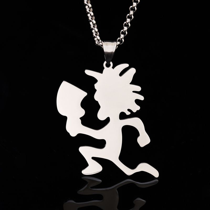 Empty Building Men's Fitness Running Necklace Silver Stainless Steel Cartoon Character Necklace