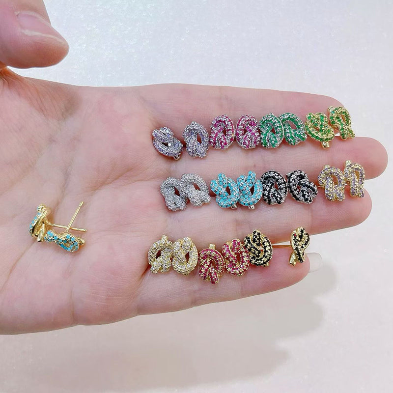 F Brass And Diamond-encrusted Knotted Earrings