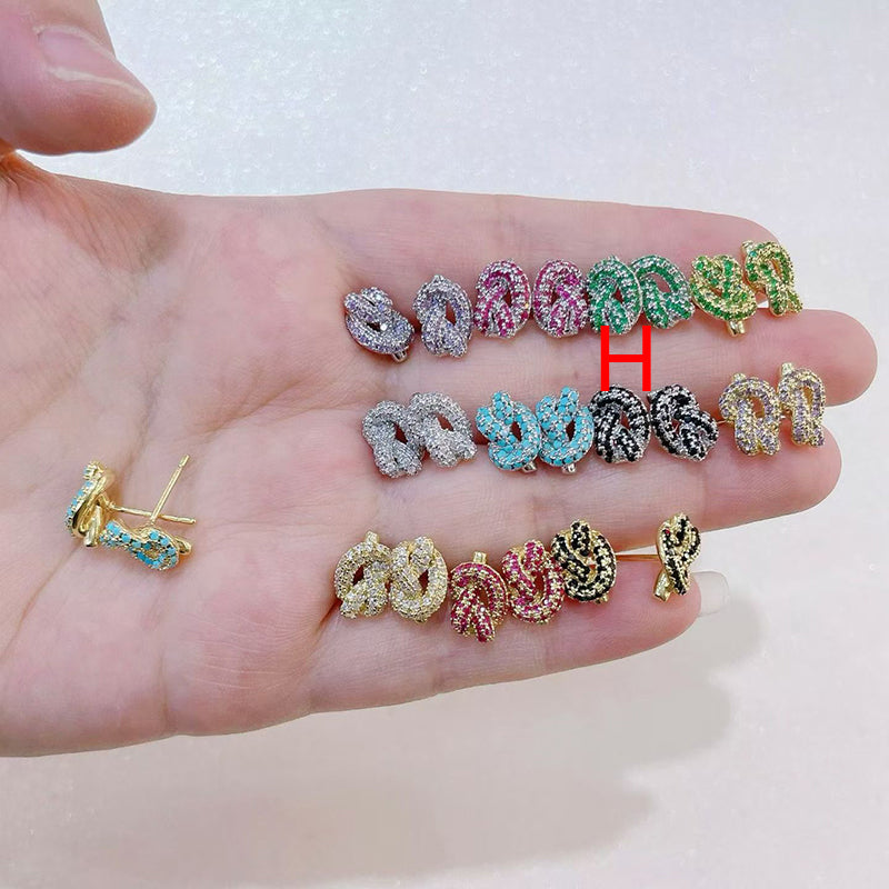 F Brass And Diamond-encrusted Knotted Earrings