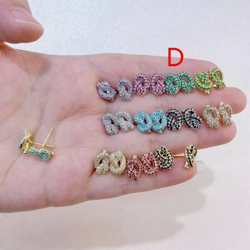 F Brass And Diamond-encrusted Knotted Earrings