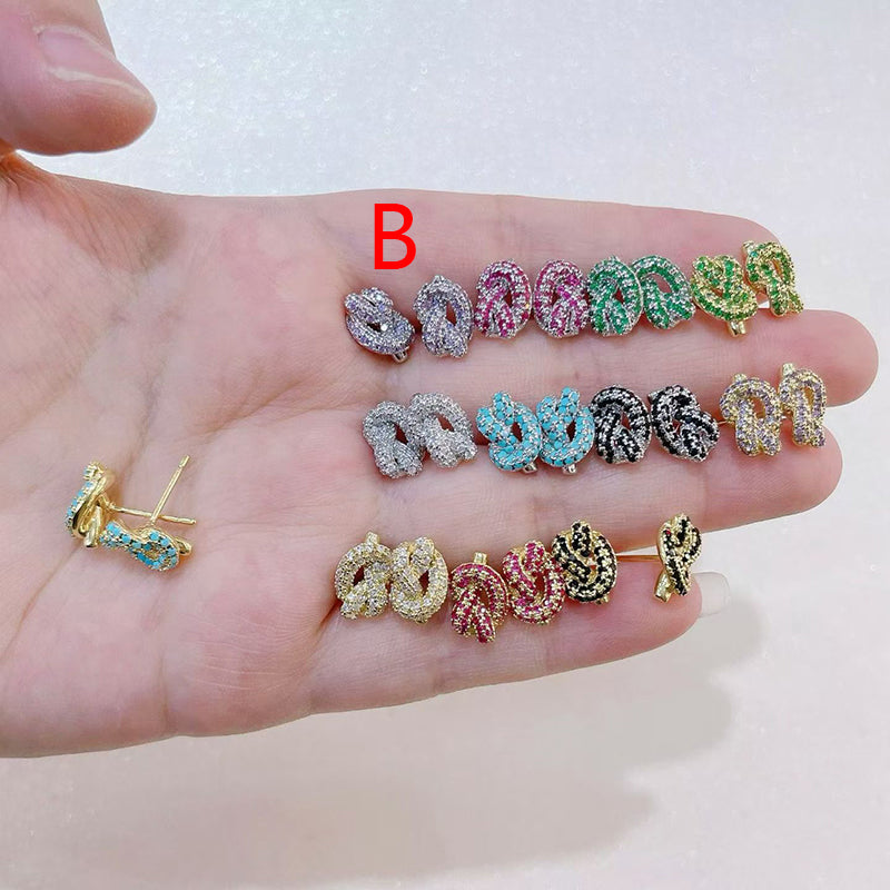 F Brass And Diamond-encrusted Knotted Earrings