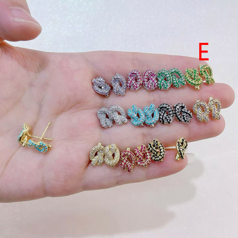 F Brass And Diamond-encrusted Knotted Earrings