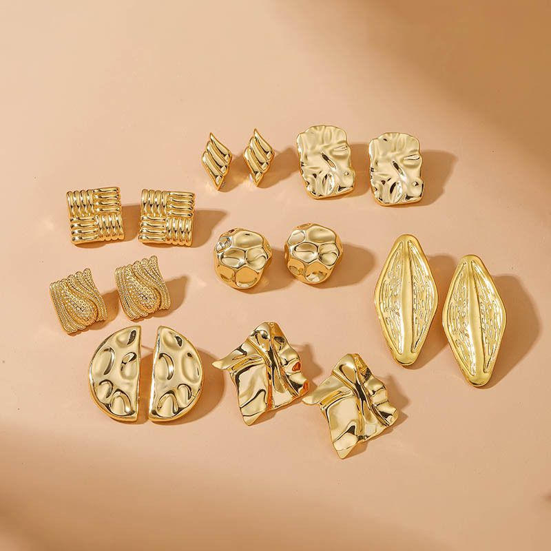 F Style Gold 1 Pair Copper Geometric Pleated Earrings