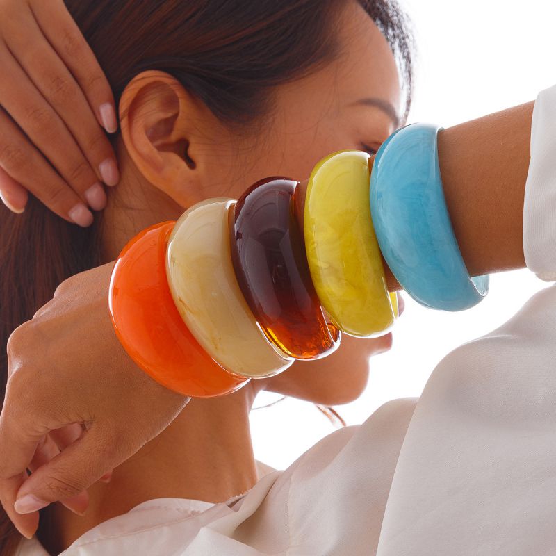 Fashion 01 Orange Resin Curved Texture Bracelet