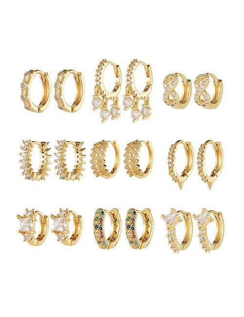 Fashion 1# Copper Inlaid Diamond Geometric Ear Ring