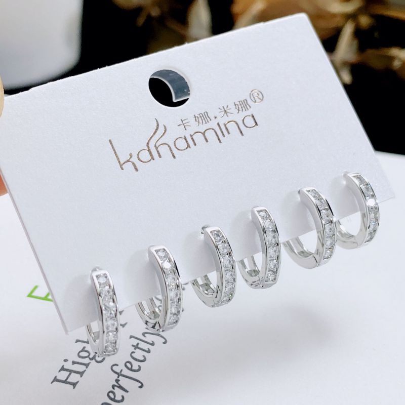 Fashion 1# Copper Inlaid Zirconium Geometric Earring Set