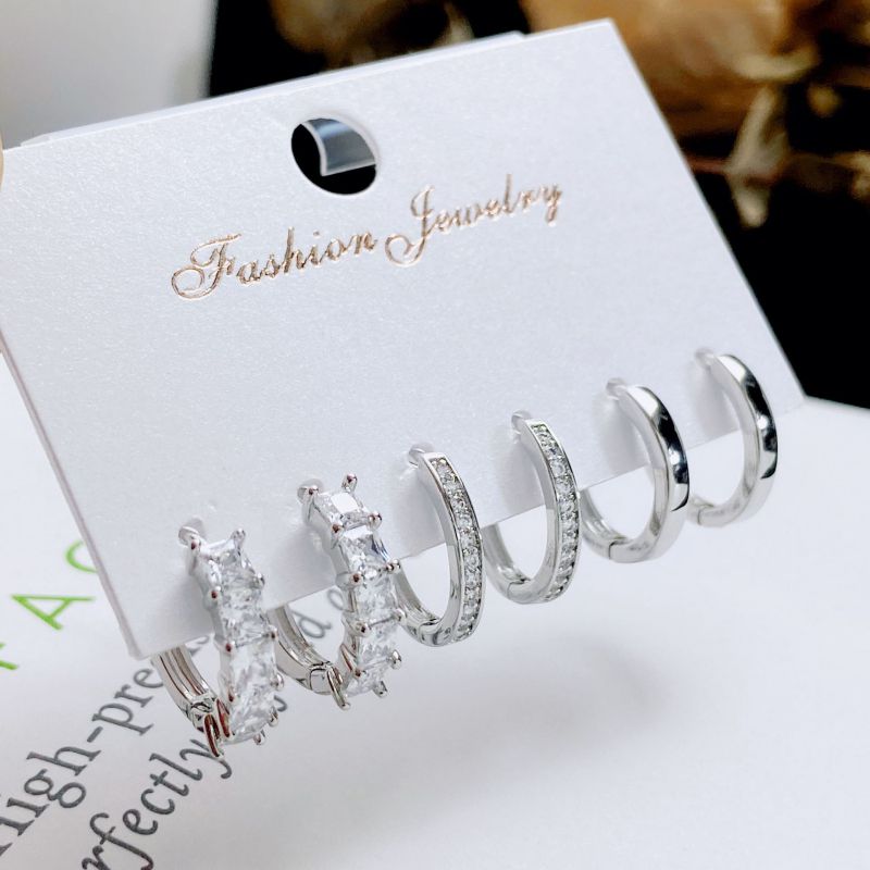 Fashion 1# Copper Inlaid Zirconium Geometric Earring Set