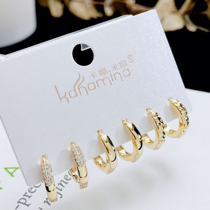 Fashion 1# Copper Inlaid Zirconium Geometric Earring Set