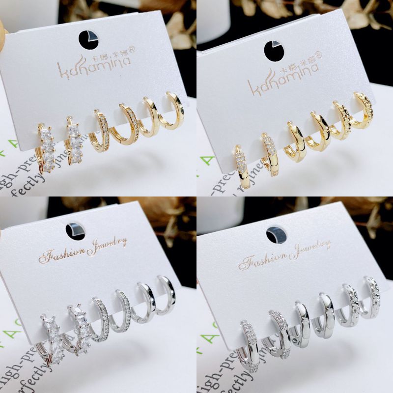 Fashion 1# Copper Inlaid Zirconium Geometric Earring Set