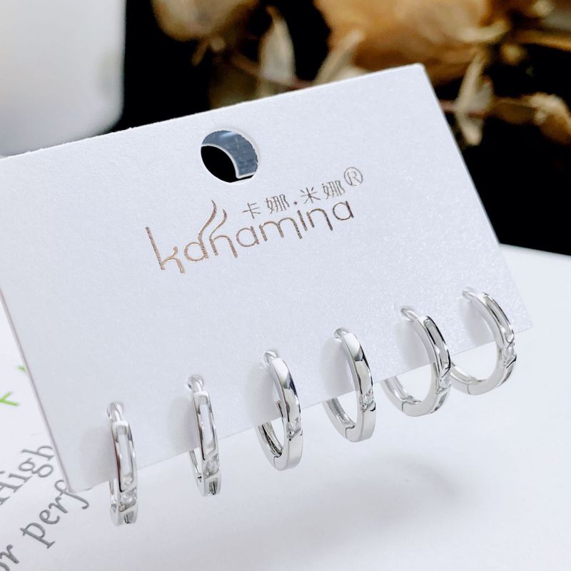 Fashion 1# Copper Inlaid Zirconium Geometric Earring Set