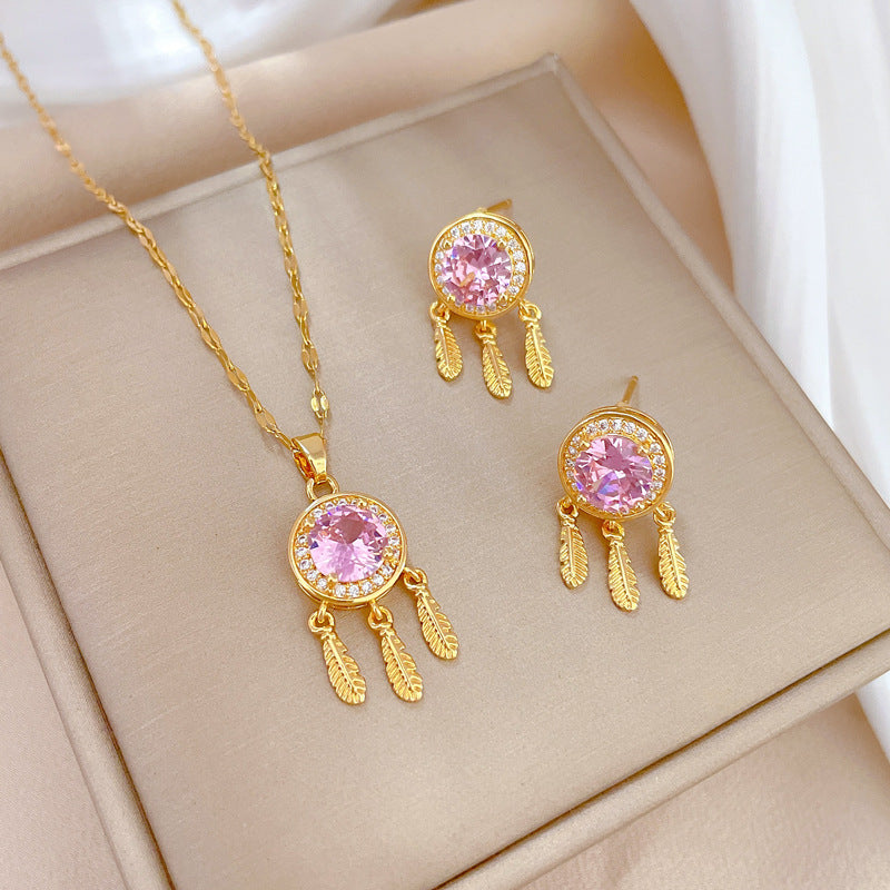 Fashion 1# Copper Set Round Diamond Dream Catcher Necklace And Earrings Set