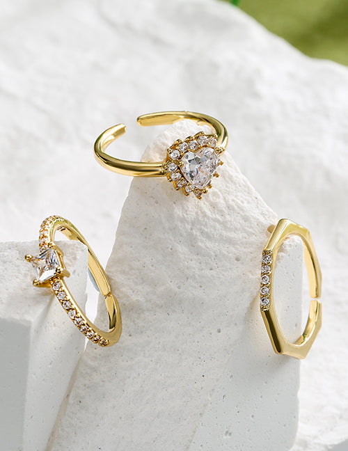 Fashion 1# Copper Set Square Diamond Open Ring