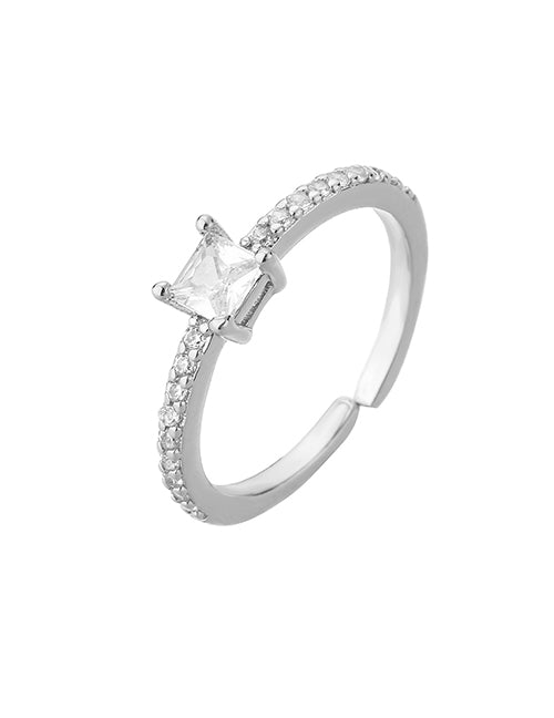 Fashion 1# Copper Set Square Diamond Open Ring